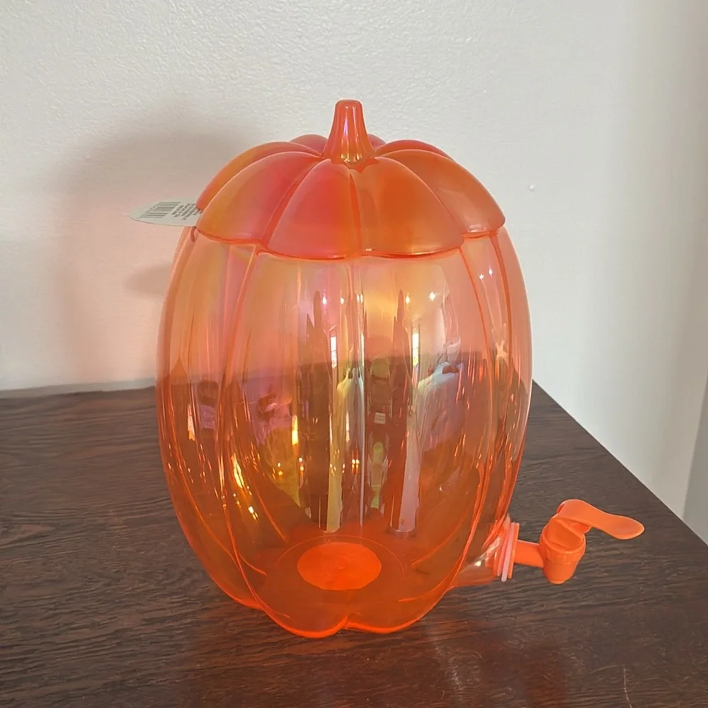 NWT- Iridescent Orange- Fall Pumpkin Shaped Cold Drink Dispenser 196floz
